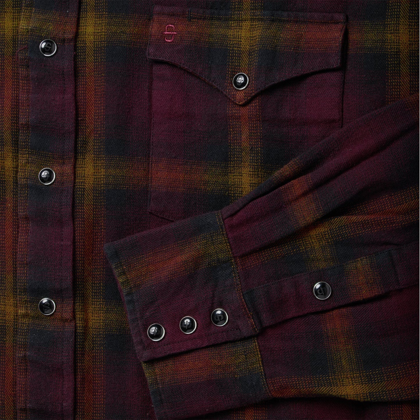 Black Wine Plaid Flannel Western Shirt