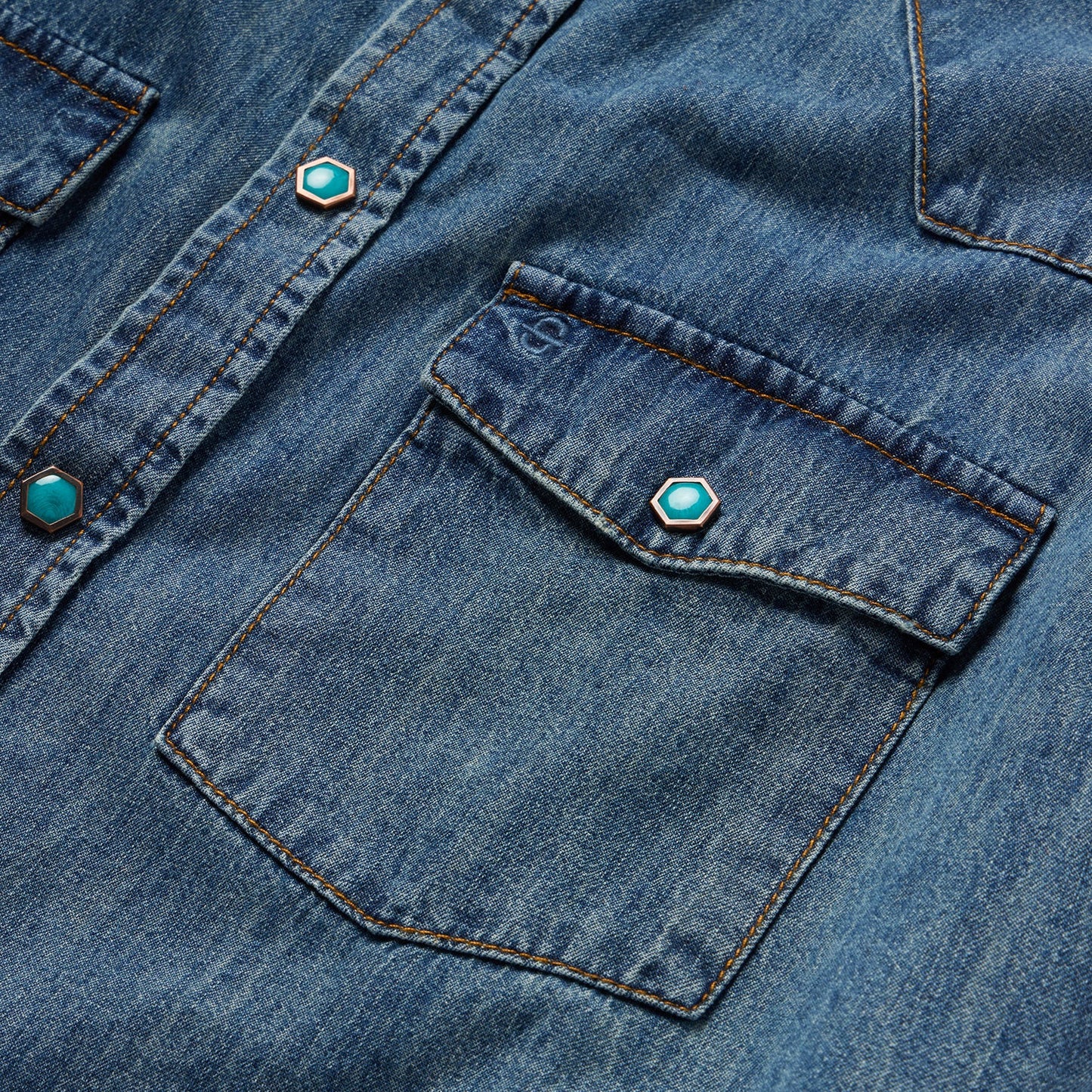 Turquoise Snap Short Sleeve Denim Shirt