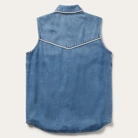 Piped Denim Sleeveless Shirt