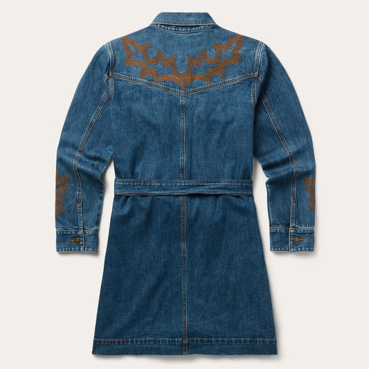 Embroidered Stretch Denim Shirt Dress