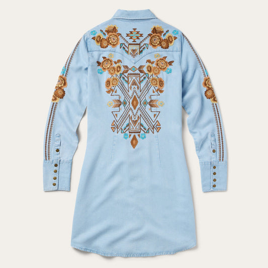 Embroidered Denim Shirt Dress