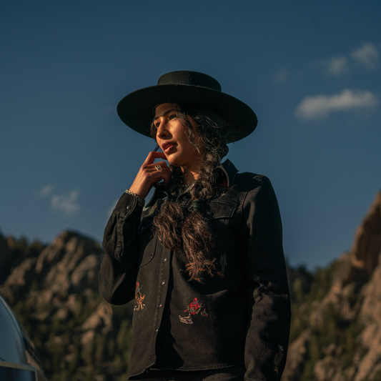 Embroidered Black Denim Shirt