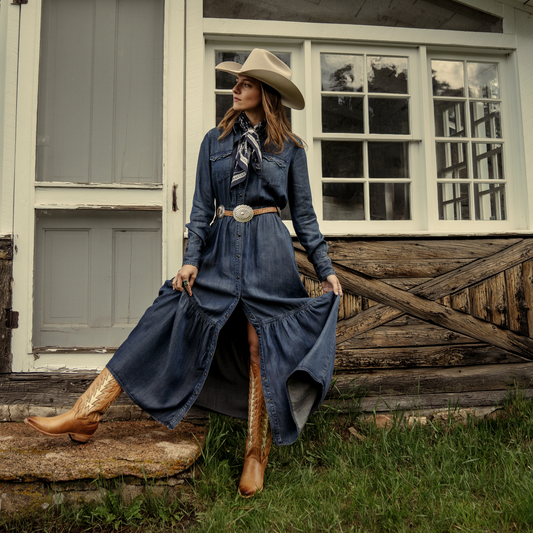 Western Denim Maxi Dress