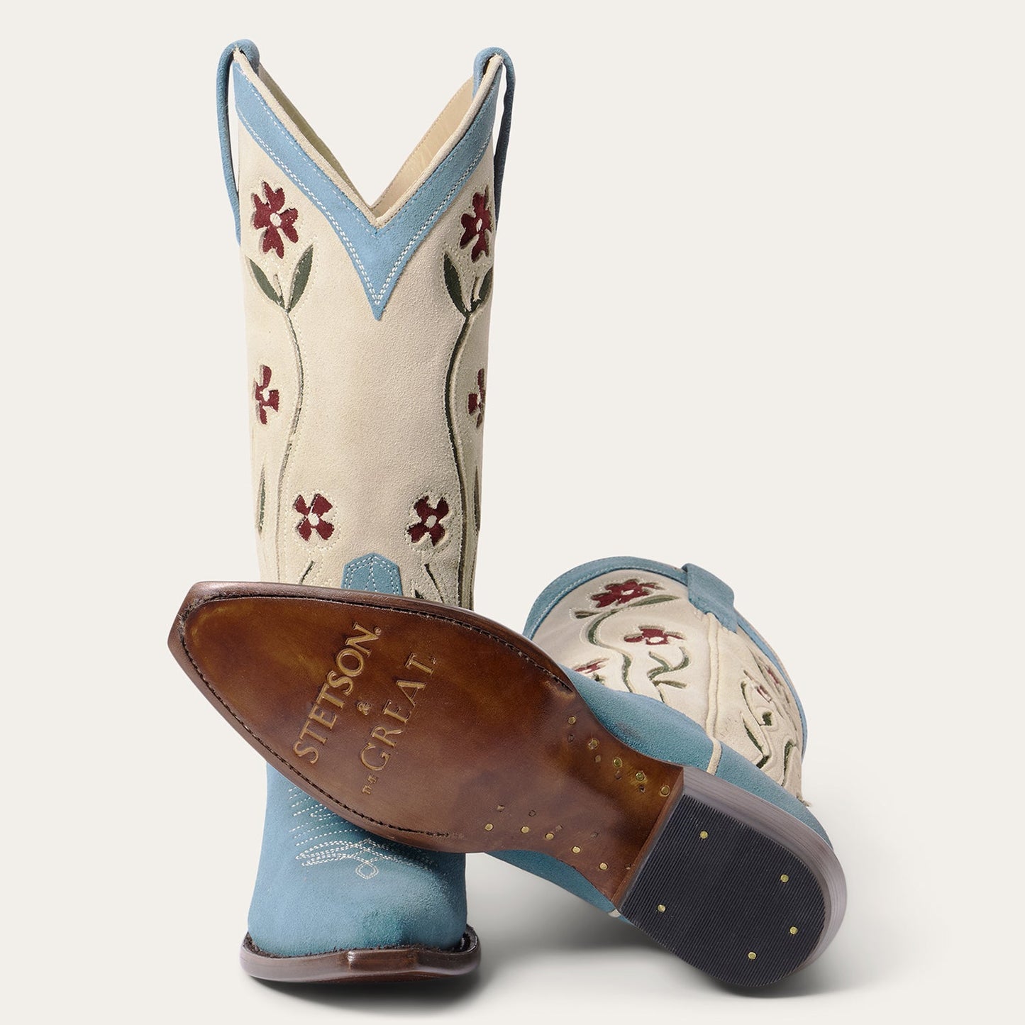 Stetson & THE GREAT. Suede Floral Cowboy Boot