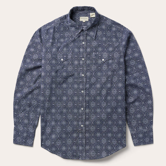 Blue Medallion Print Western Shirt