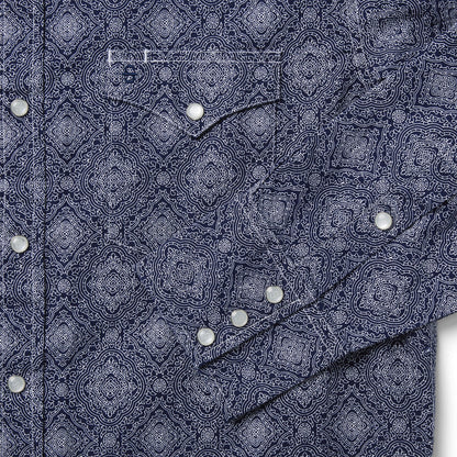 Blue Medallion Print Western Shirt