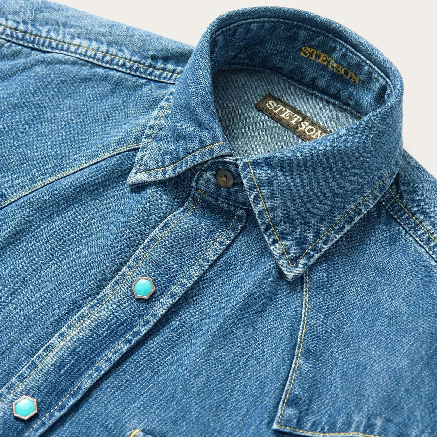 Turquoise Snap Western Denim Shirt