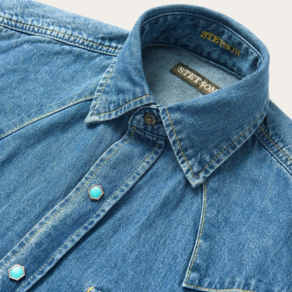 Turquoise Snap Western Denim Shirt