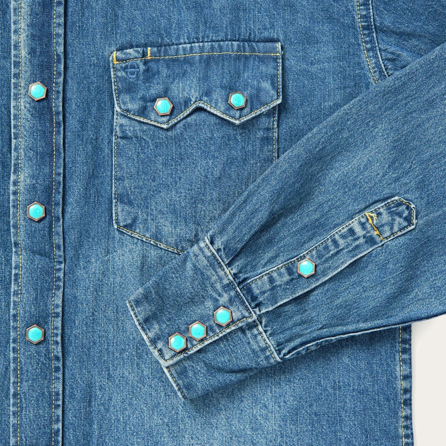 Turquoise Snap Western Denim Shirt