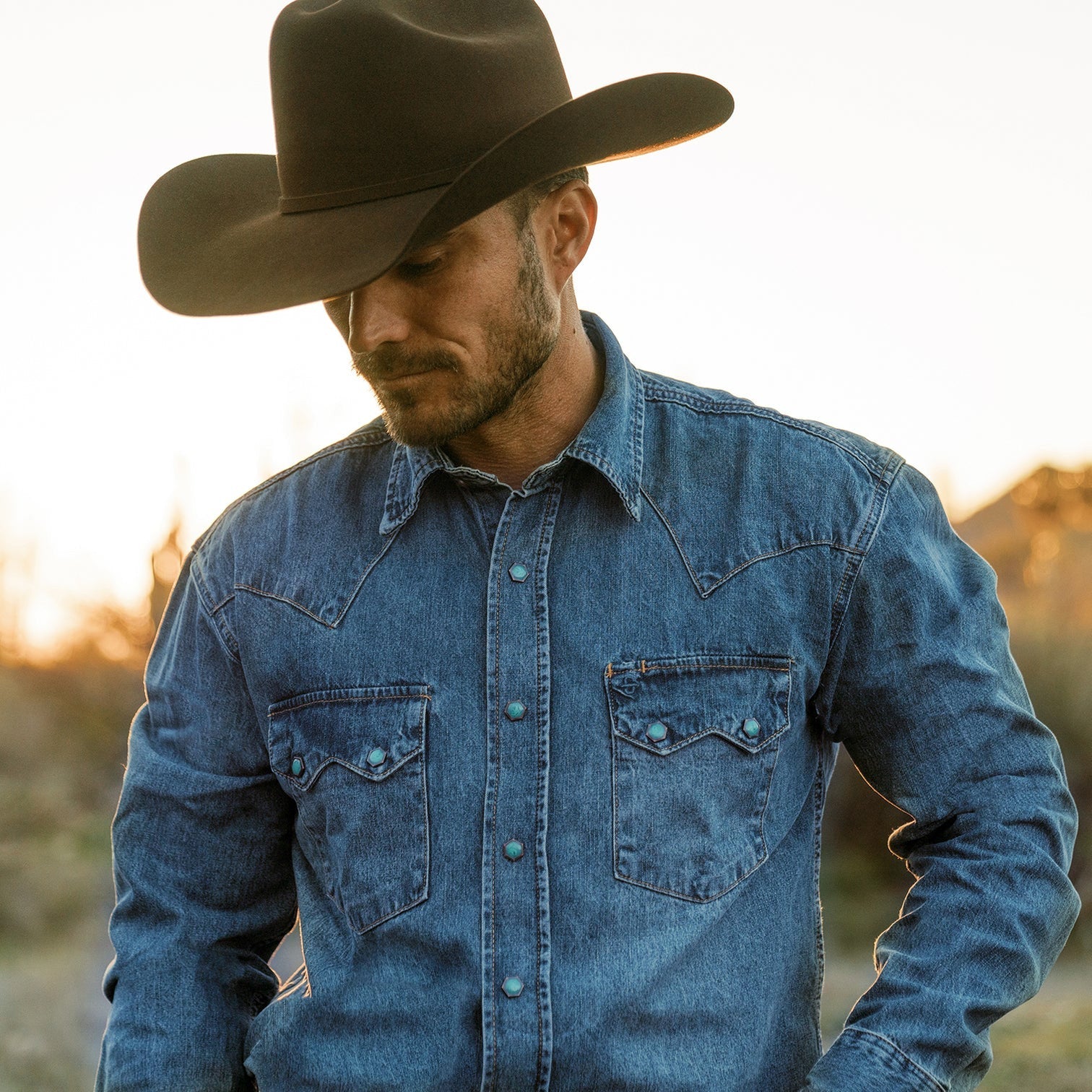 Turquoise Snap Western Denim Shirt