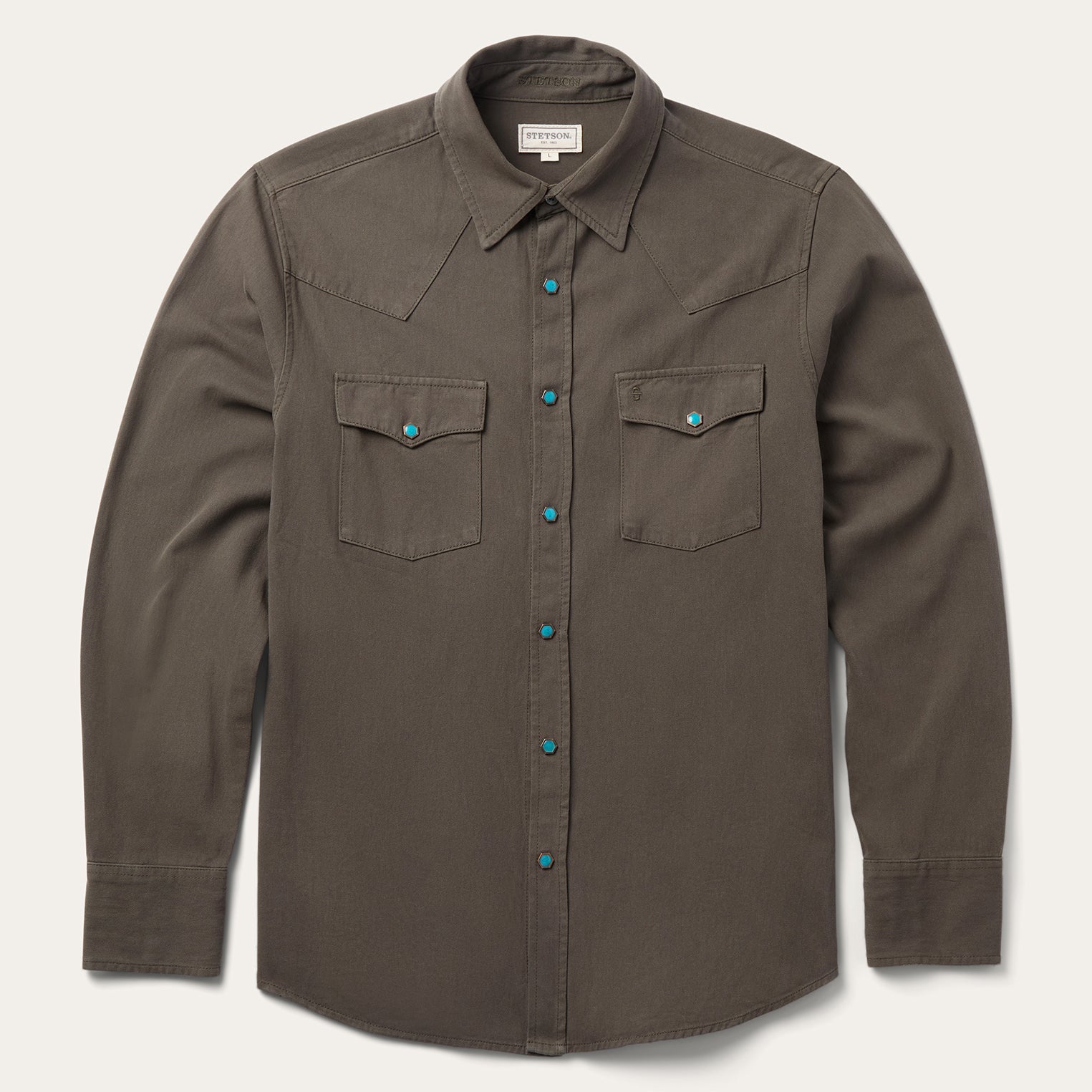 Turquoise Snap Twill Western Shirt