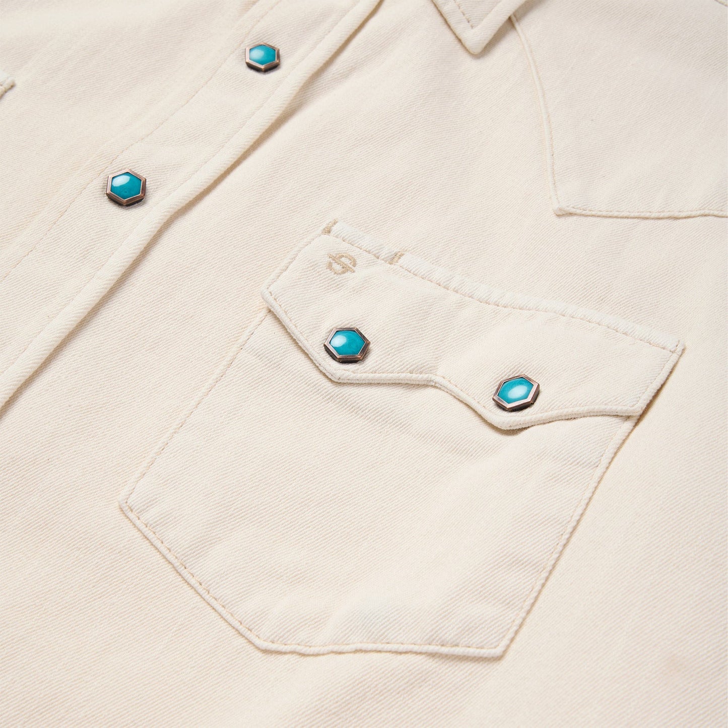 Turquoise Snap Western Denim Shirt