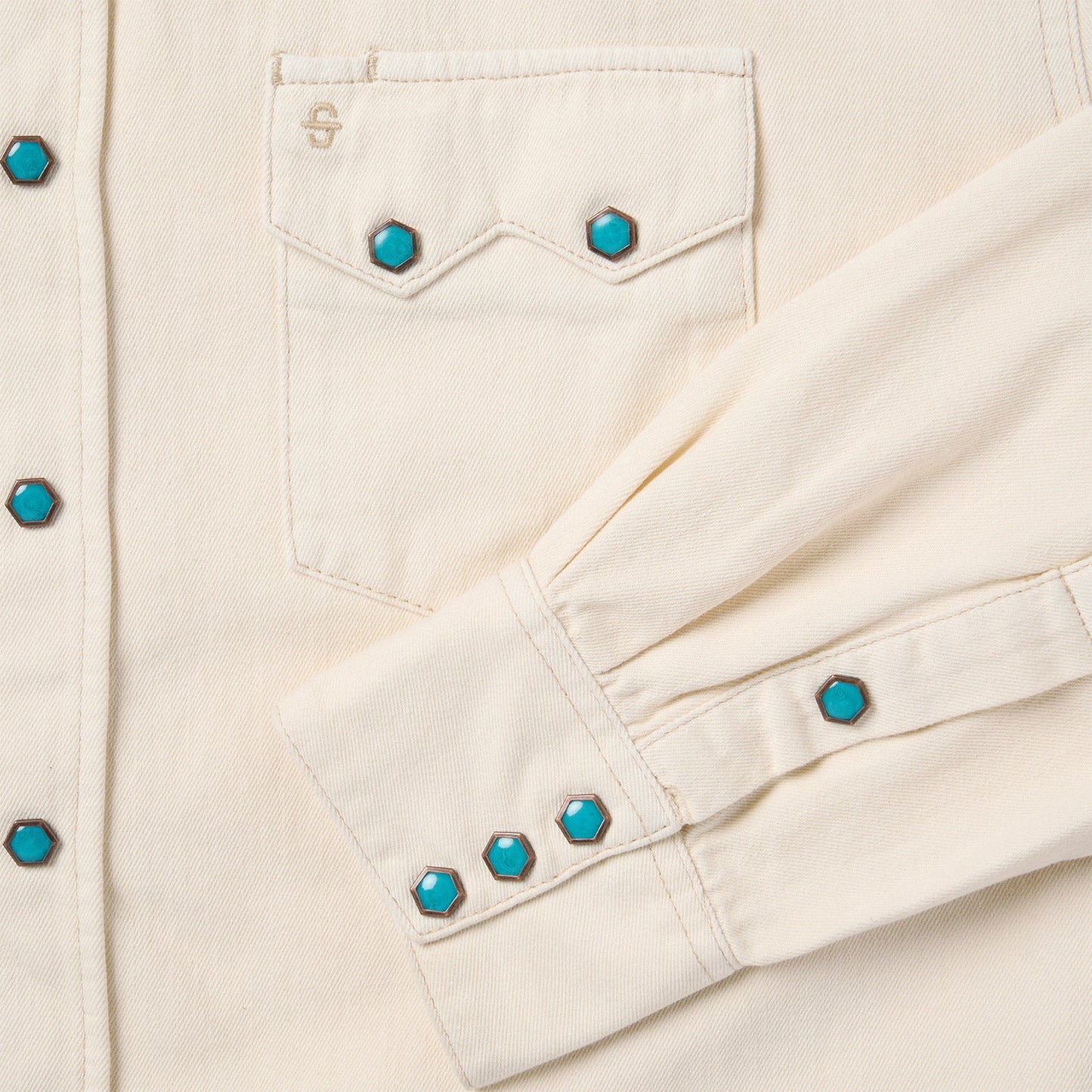 Turquoise Snap Western Denim Shirt
