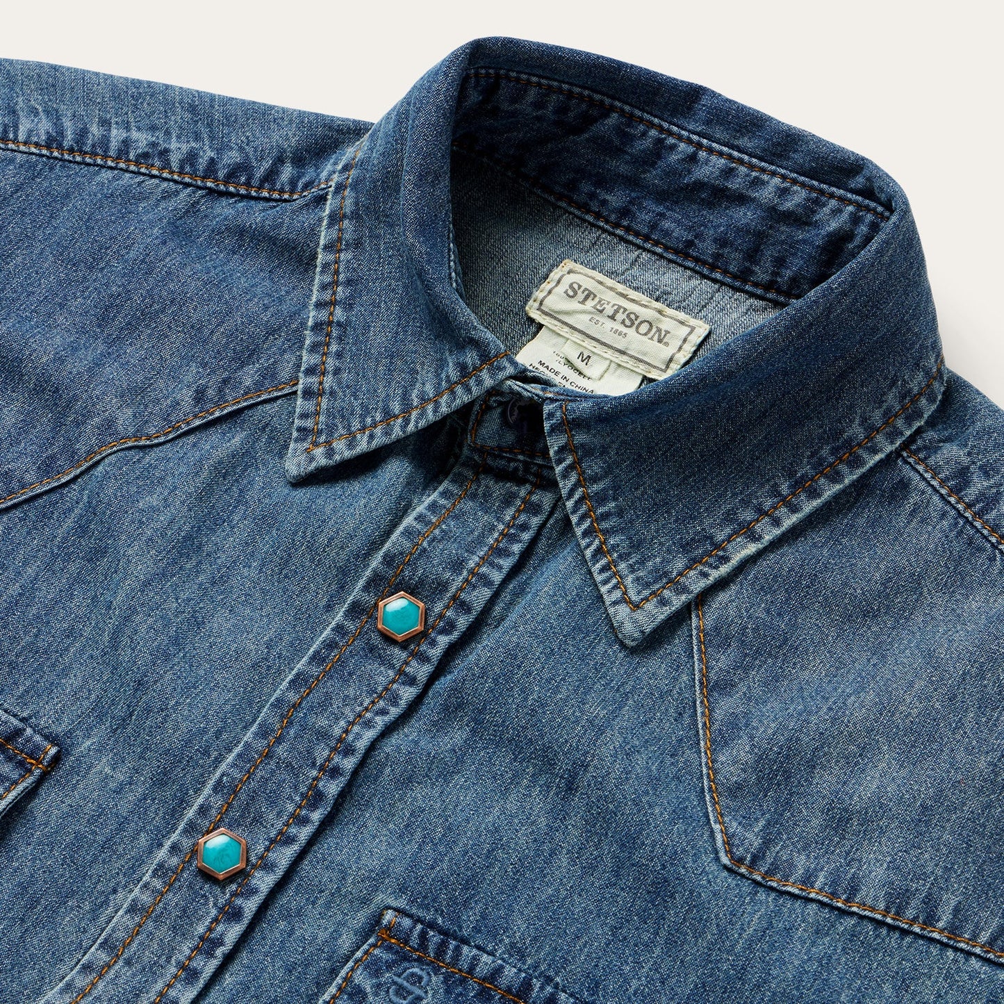 Turquoise Snap Lightweight Denim Shirt