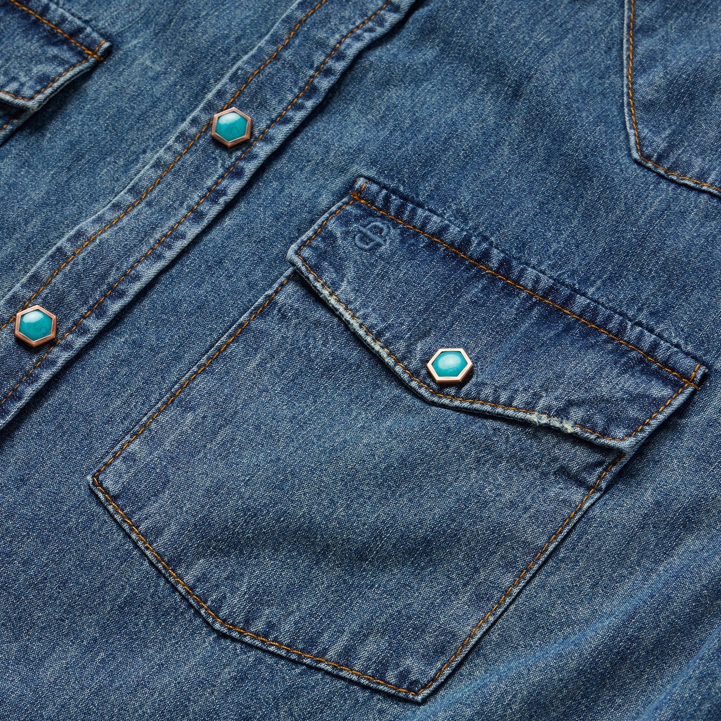 Turquoise Snap Lightweight Denim Shirt