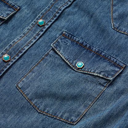 Turquoise Snap Lightweight Denim Shirt