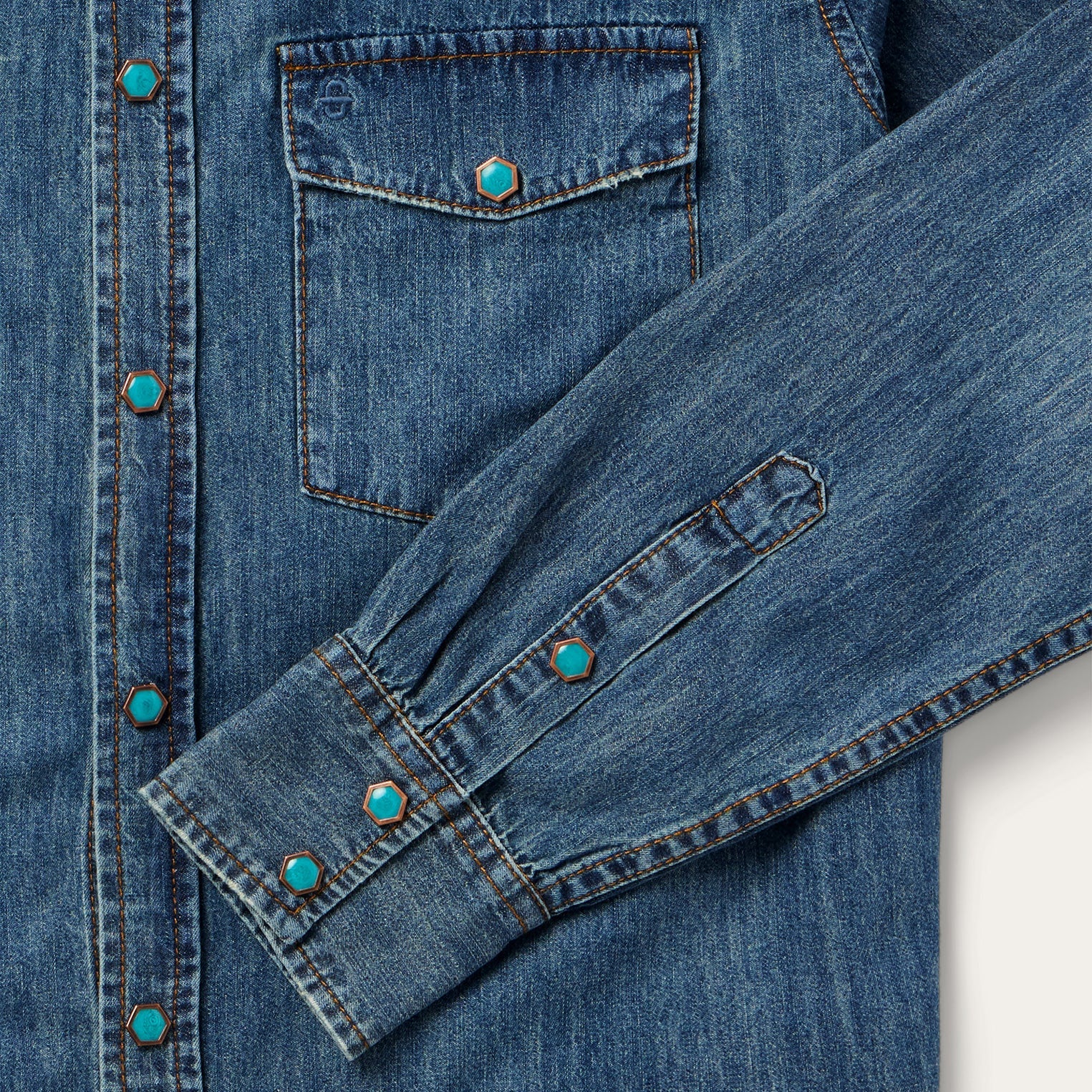 Turquoise Snap Lightweight Denim Shirt