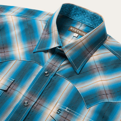 Marine Ombre Plaid Western Shirt