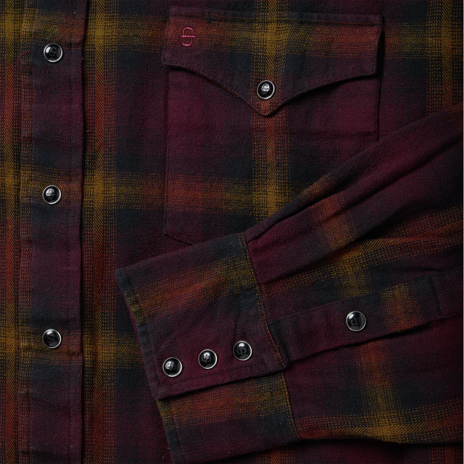 Black Wine Plaid Flannel Western Shirt