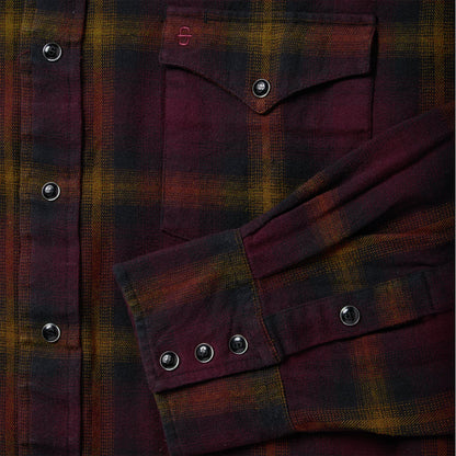 Black Wine Plaid Flannel Western Shirt