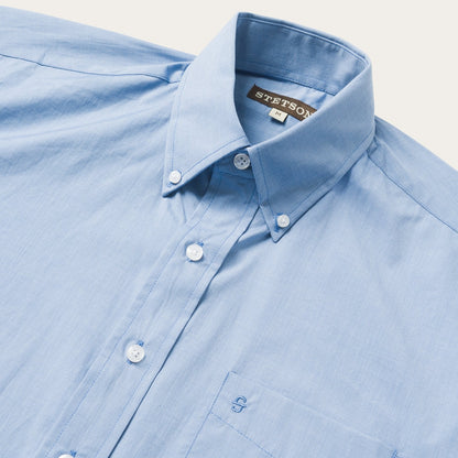 Blue Solid One-Pocket Snap-Front Shirt