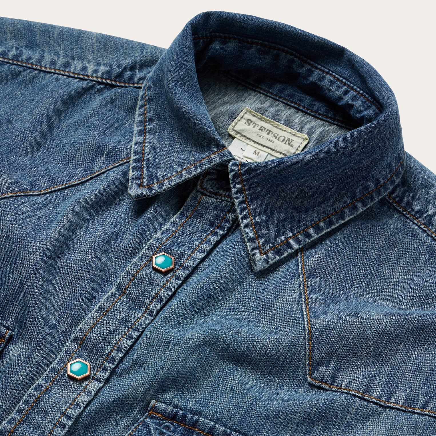 Turquoise Snap Short Sleeve Denim Shirt