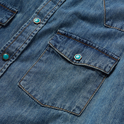 Turquoise Snap Short Sleeve Denim Shirt