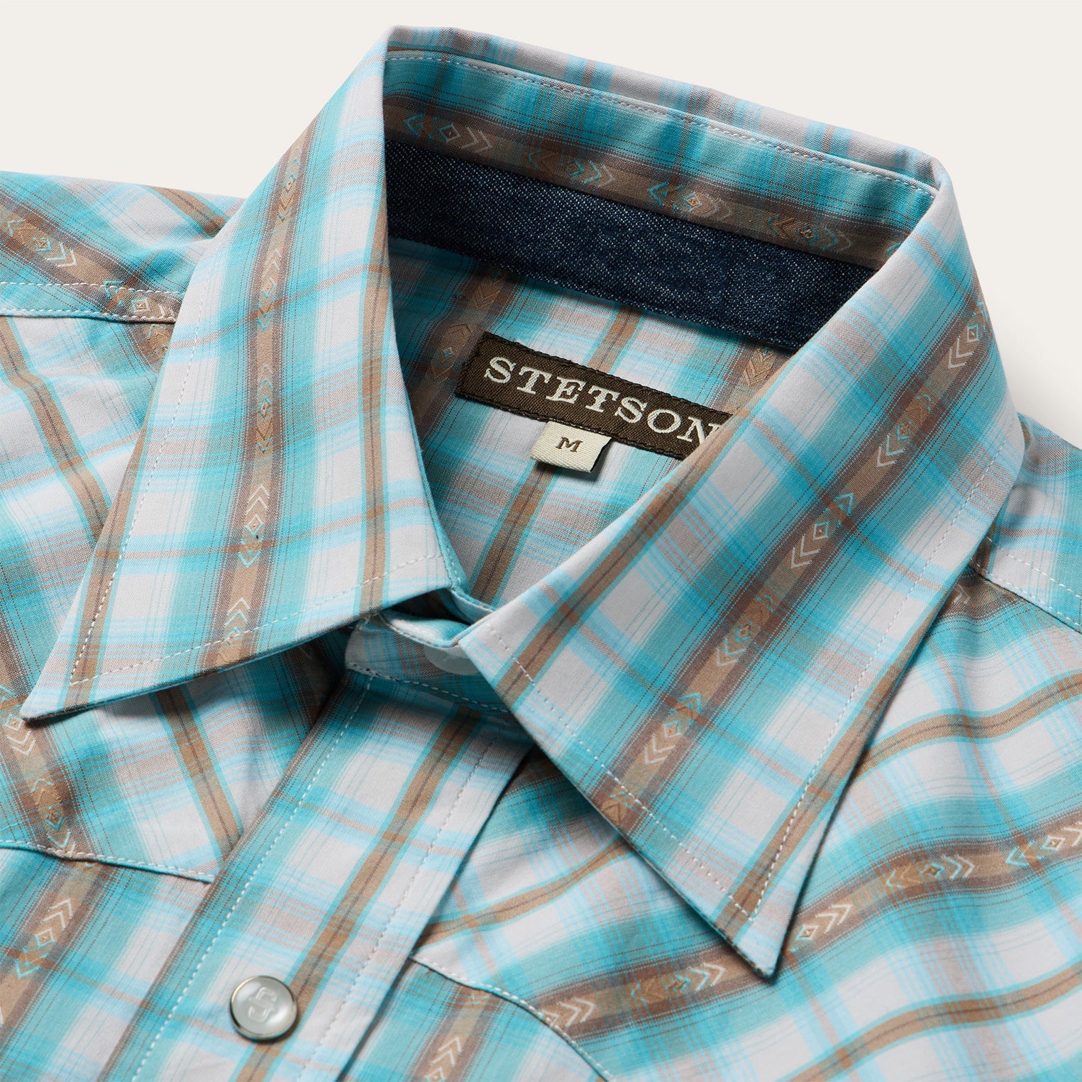 Turquoise Plaid Short-Sleeve Western Shirt