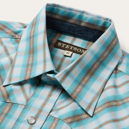 Turquoise Plaid Short-Sleeve Western Shirt