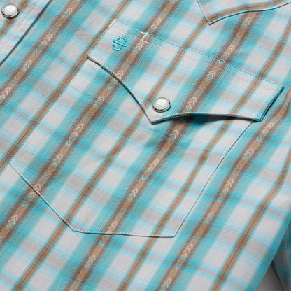 Turquoise Plaid Short-Sleeve Western Shirt