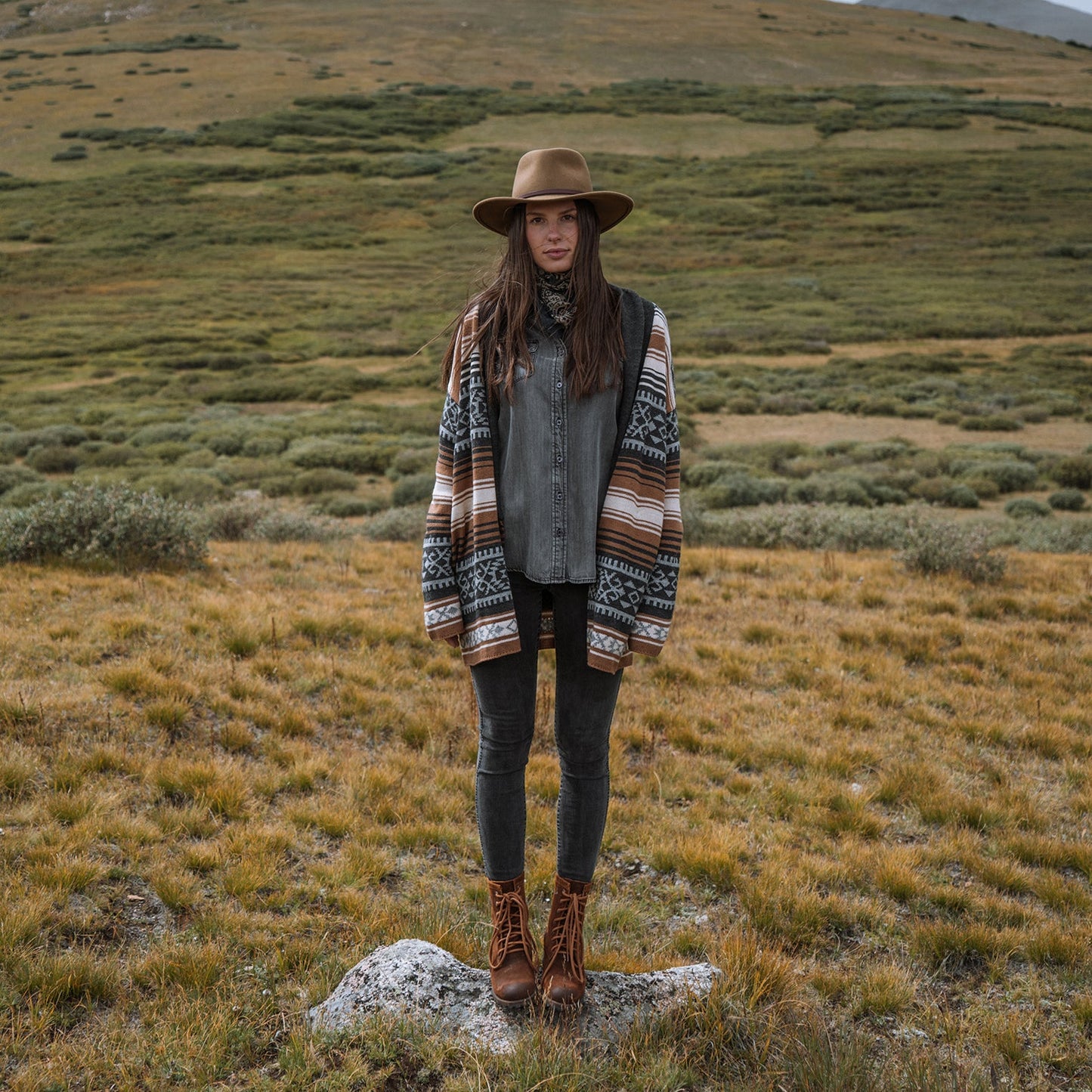 Brown Serape Belted Cardigan