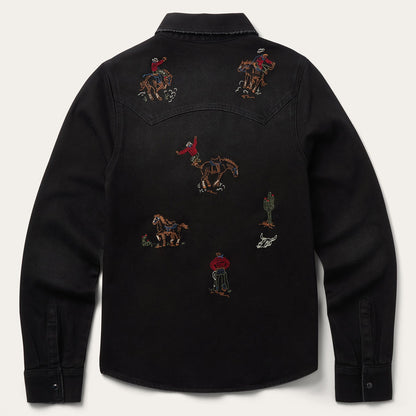 Embroidered Black Denim Shirt