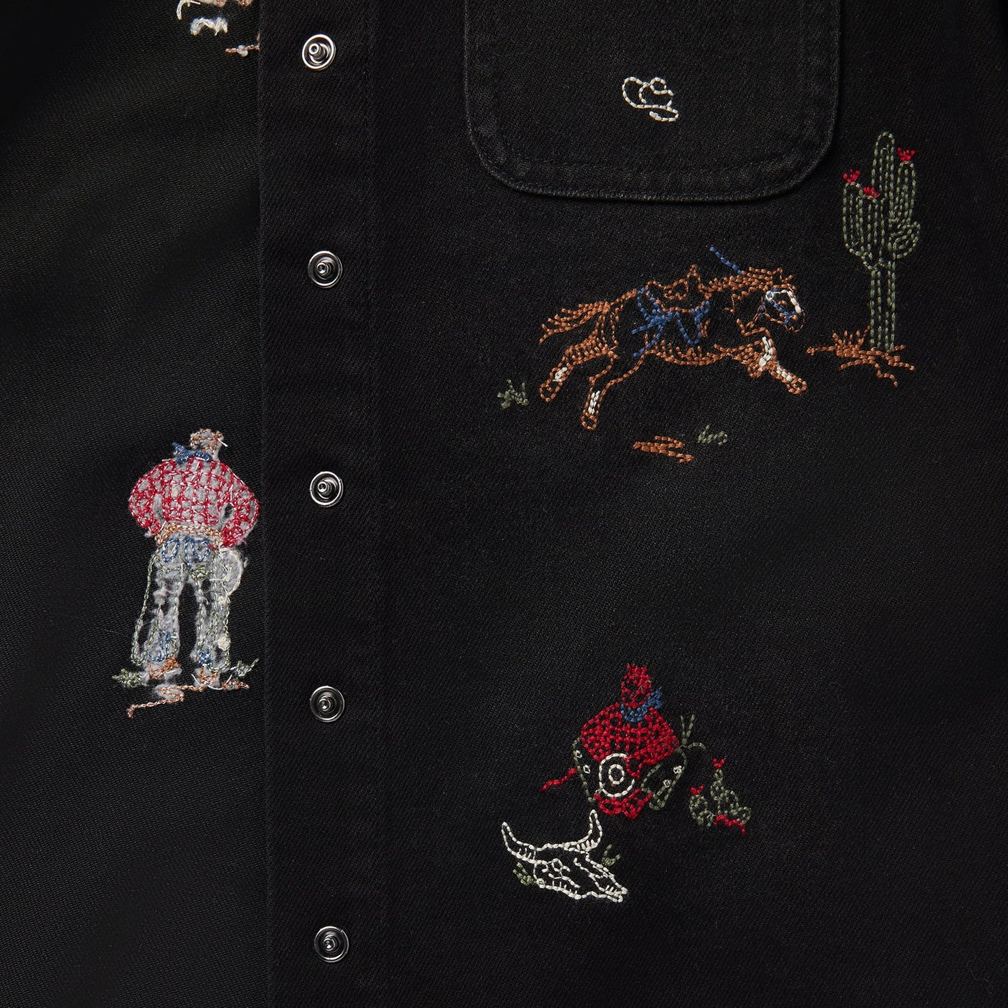 Embroidered Black Denim Shirt