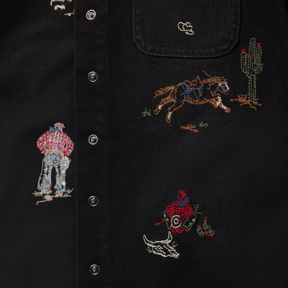 Embroidered Black Denim Shirt