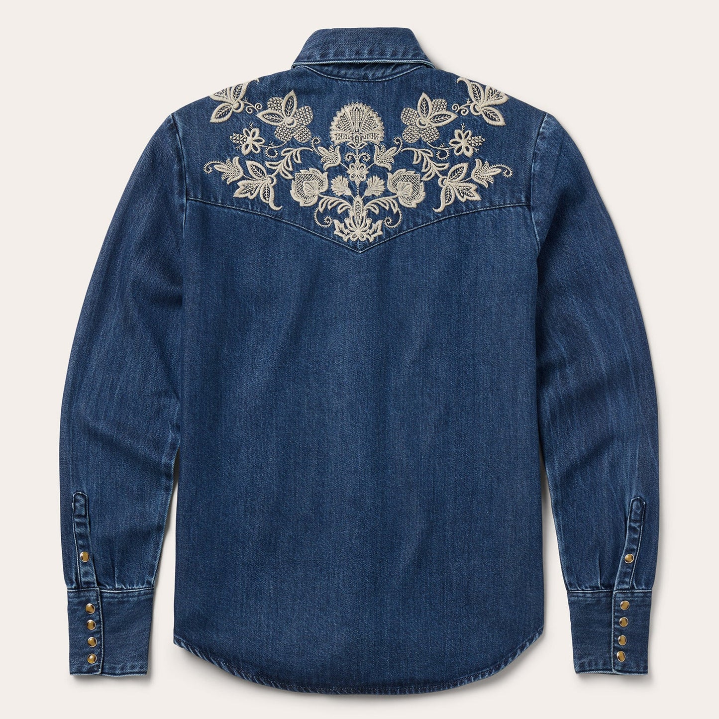Floral Embroidered Dark Denim Shirt