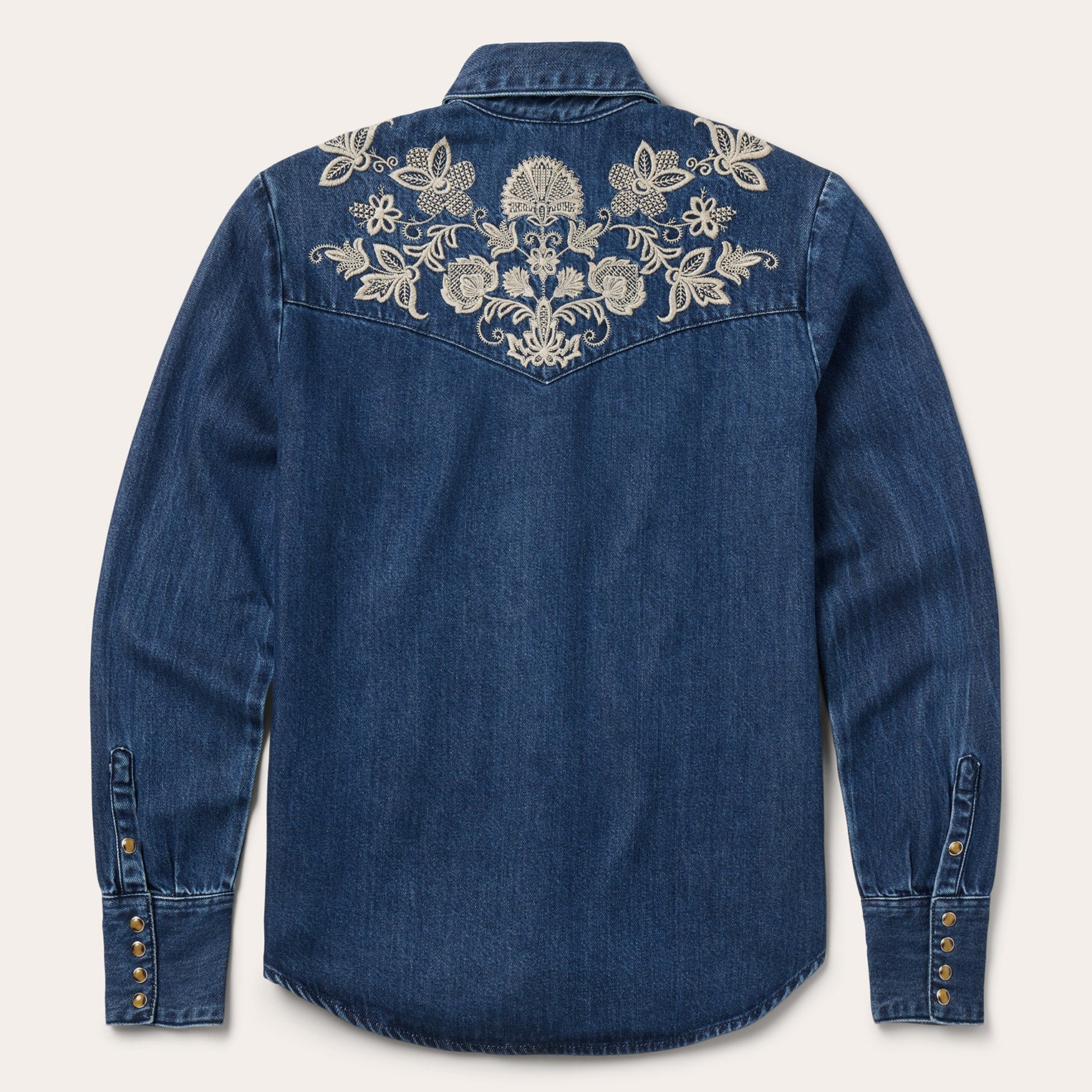 Floral Embroidered Dark Denim Shirt