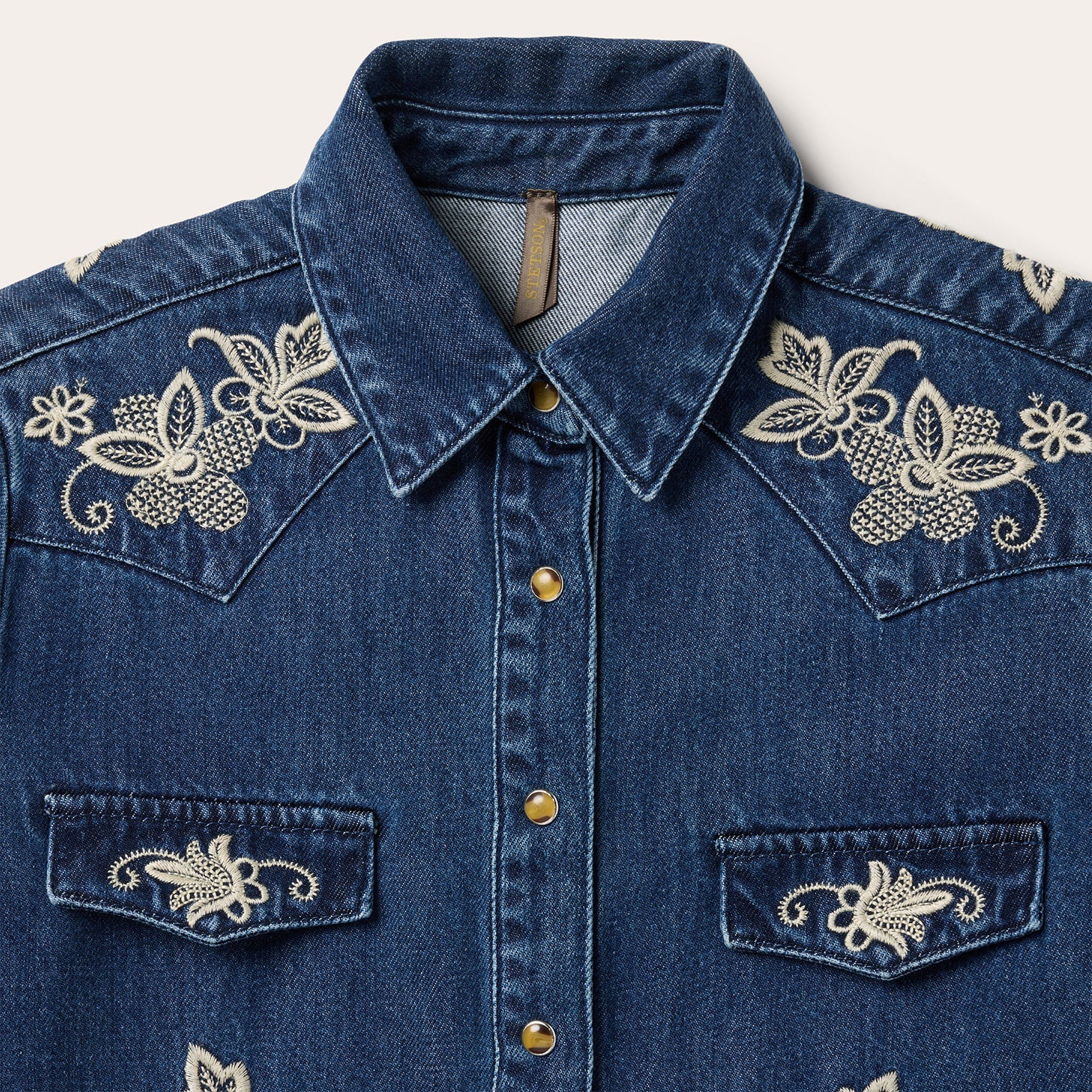 Floral Embroidered Dark Denim Shirt