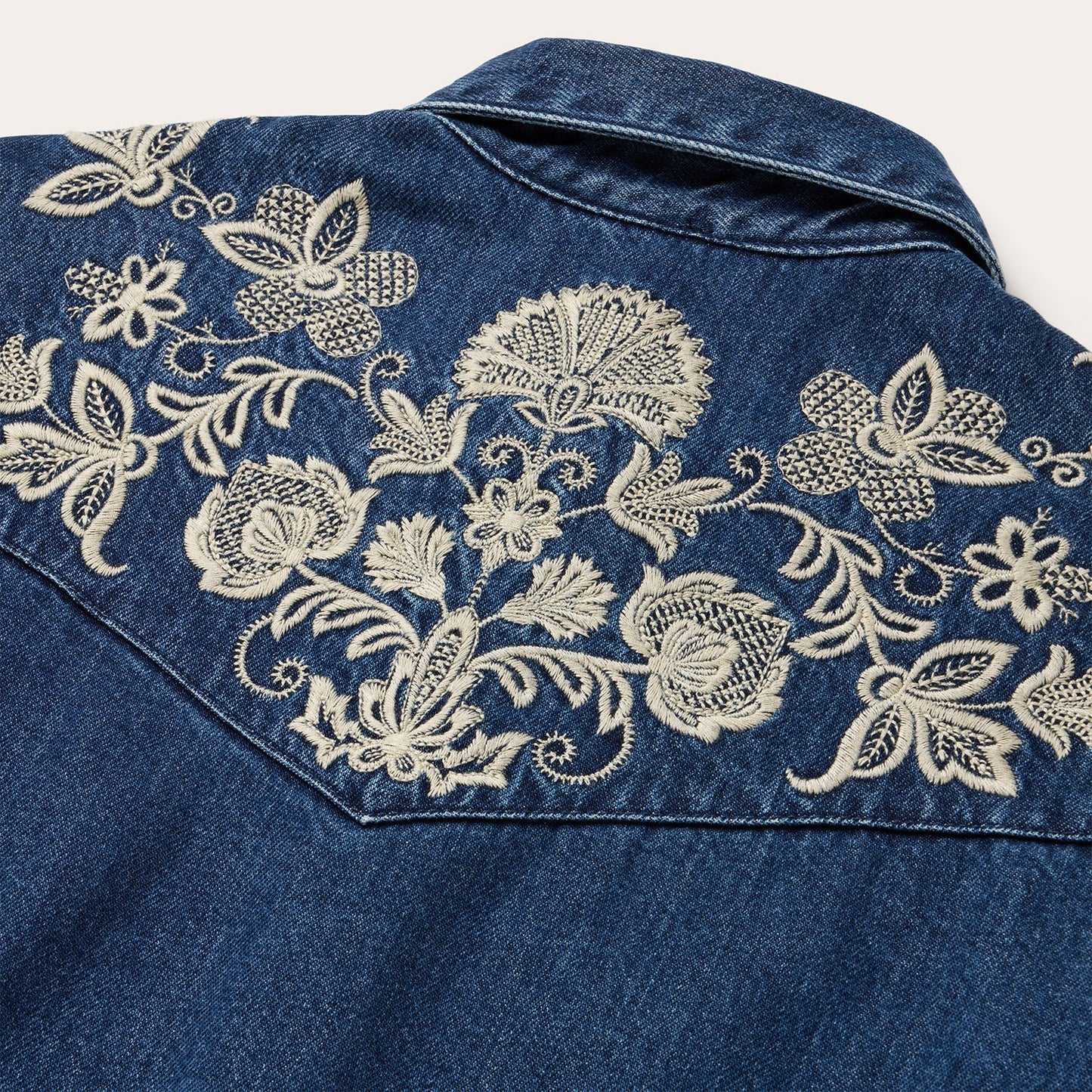 Floral Embroidered Dark Denim Shirt