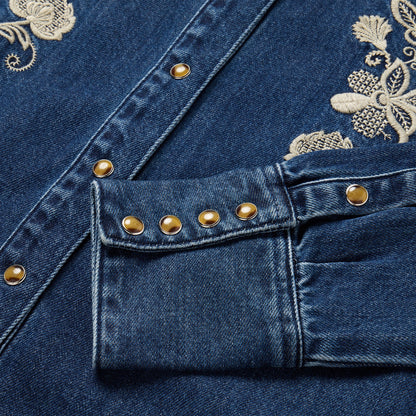 Floral Embroidered Dark Denim Shirt