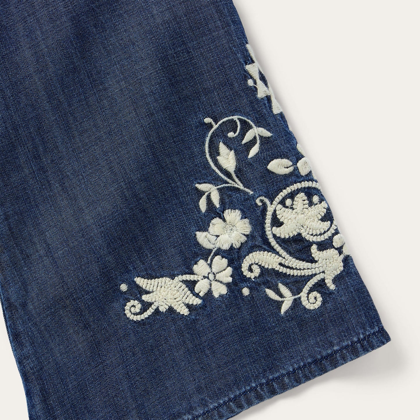 Embroidered Denim Peasant Blouse