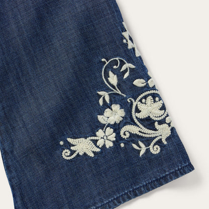 Embroidered Denim Peasant Blouse