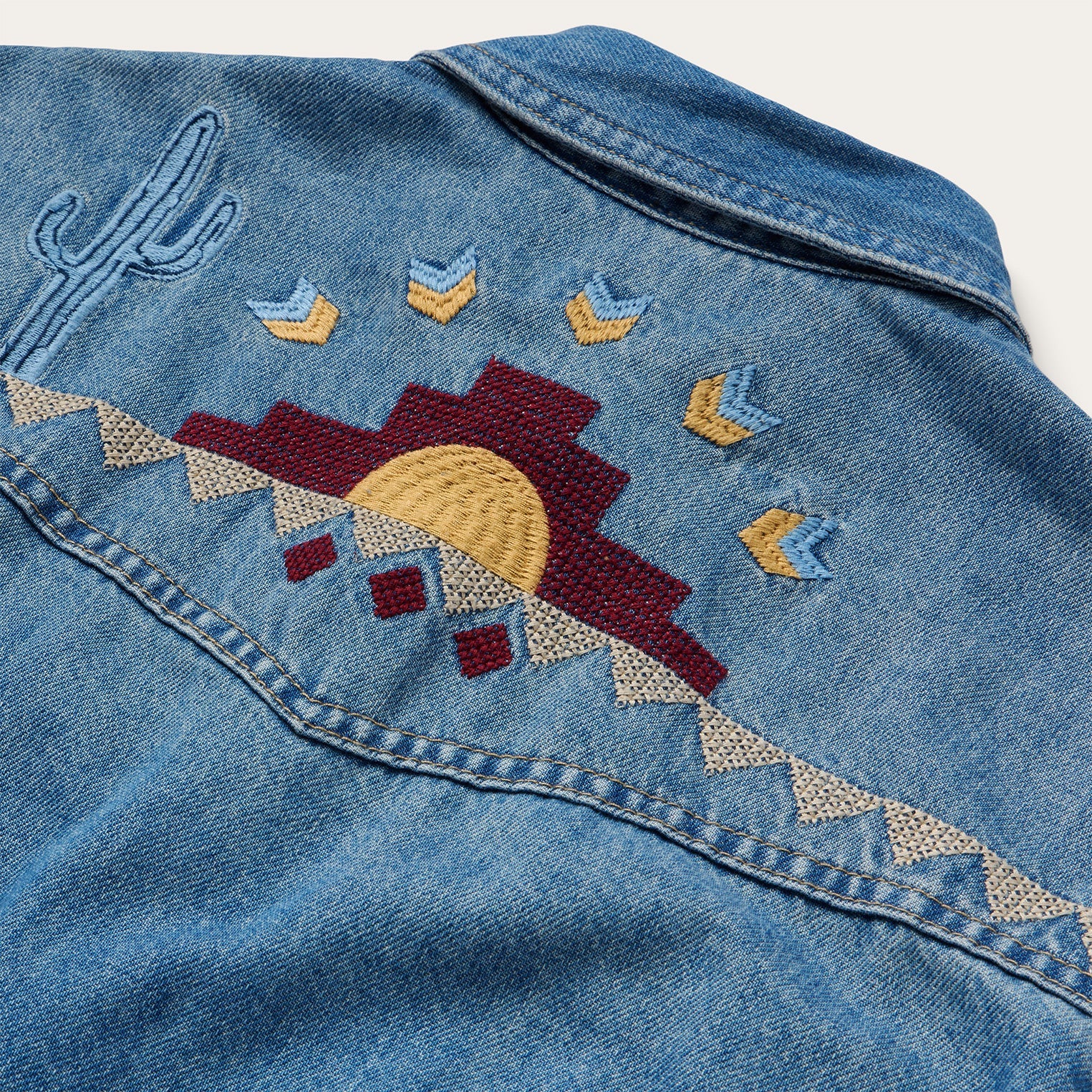 Embroidered Denim Button-Up Cropped Shirt