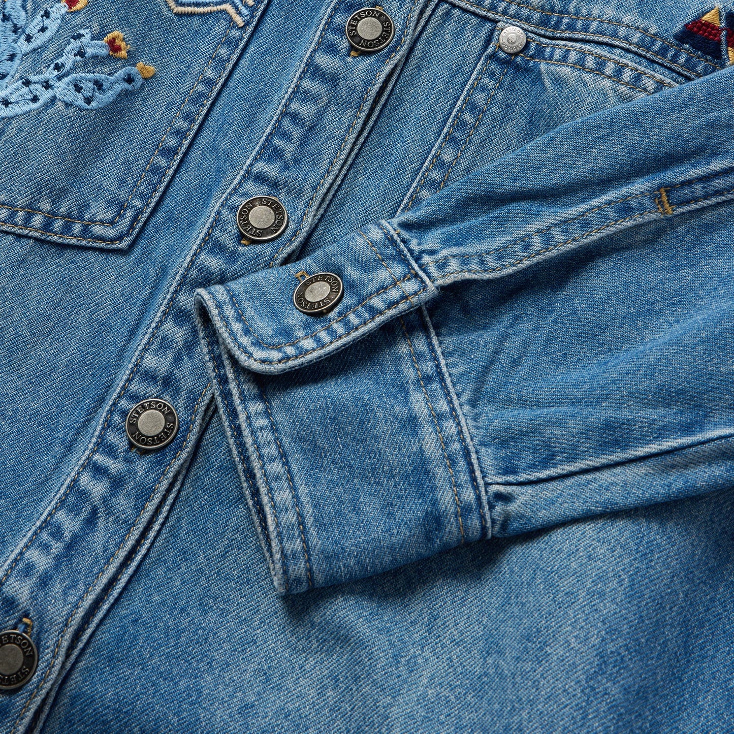 Embroidered Denim Button-Up Cropped Shirt