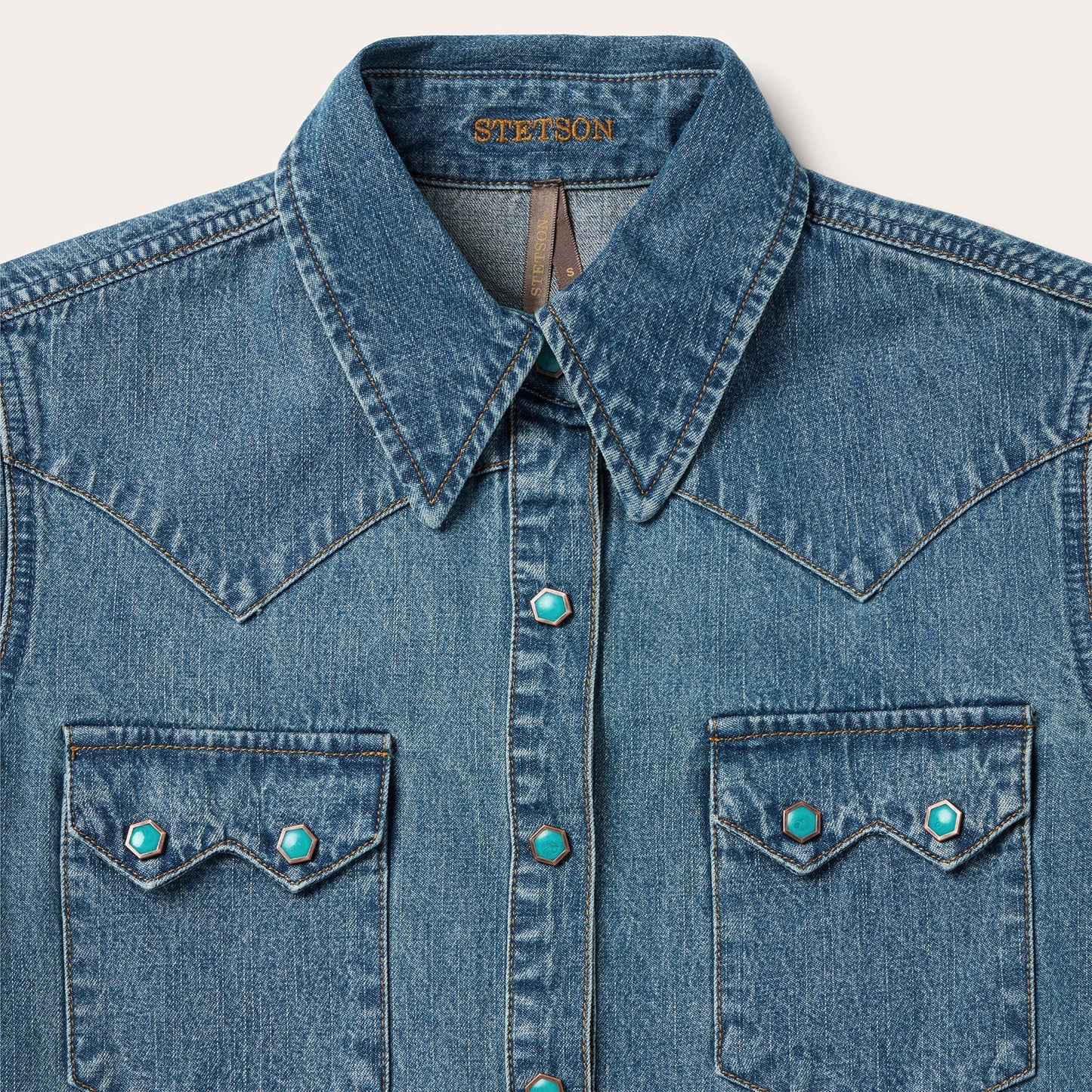 Turquoise Snap Western Denim Shirt