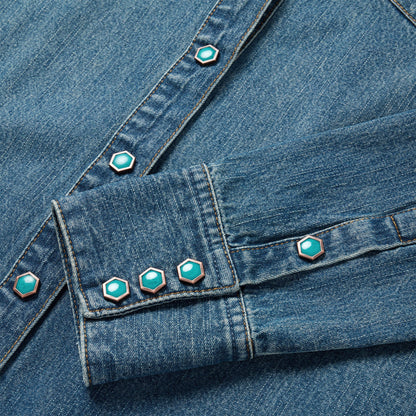 Turquoise Snap Western Denim Shirt