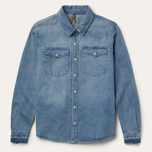 Loose Fit Denim Snap-Front Shirt