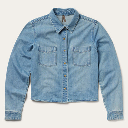 Embroidered Denim Cropped Shirt