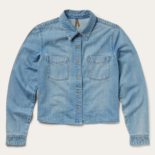 Embroidered Denim Cropped Shirt