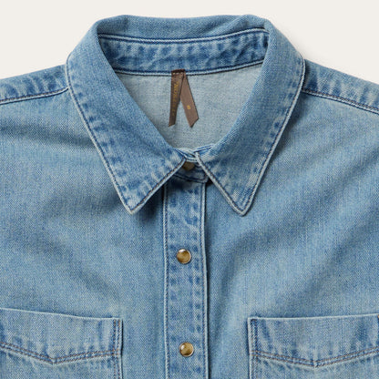 Embroidered Denim Cropped Shirt