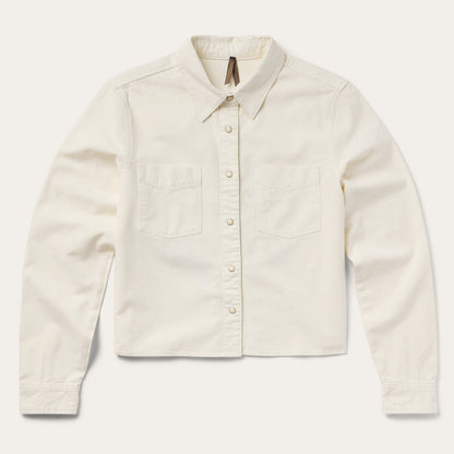 Embroidered Cream Denim Cropped Shirt